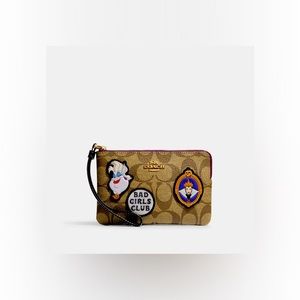 Disney X Coach Corner Zip Wristlet In Signature Canvas With Patches NWT